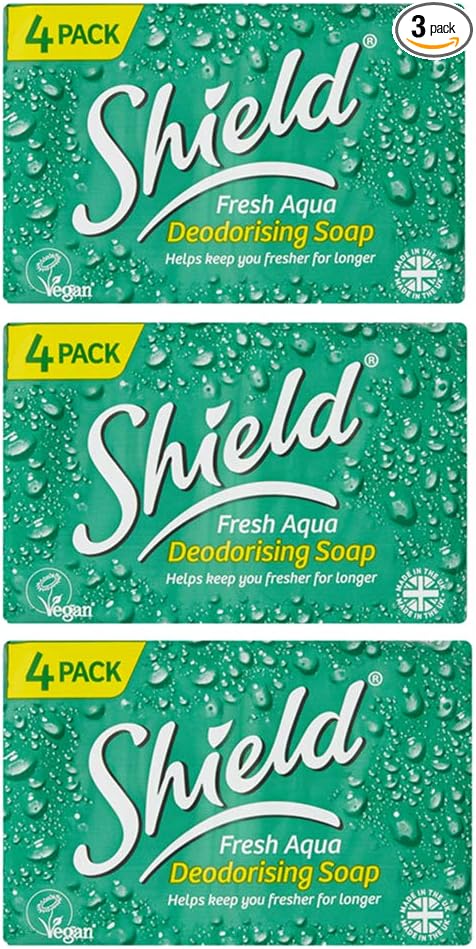 THREE PACKS of Shield Fresh Aqua Deodorising Soap 4 Pack