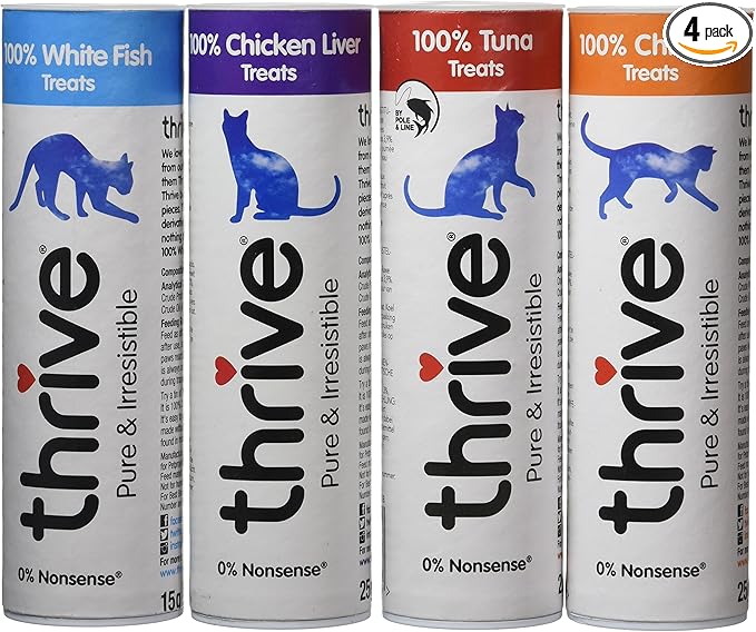 Thrive Cat Treats - Assorted Chicken, White Fish, Tuna & Chicken Liver,(Pack of 4)