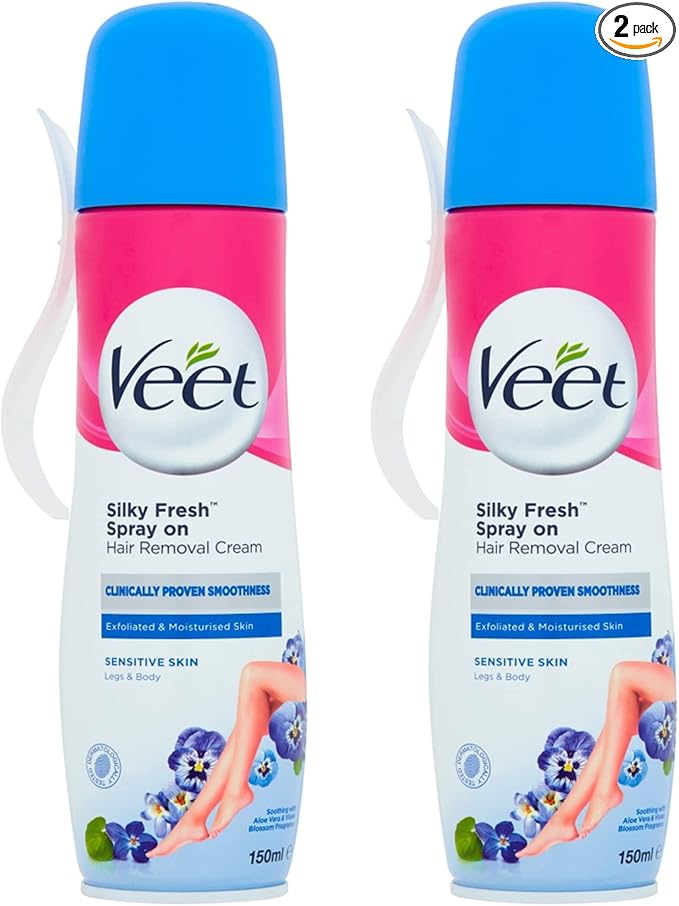 Veet Spray-on Hair Removal Cream, Legs & Body, Sensitive Skin, 150ml each (pack of 2, 300ml),