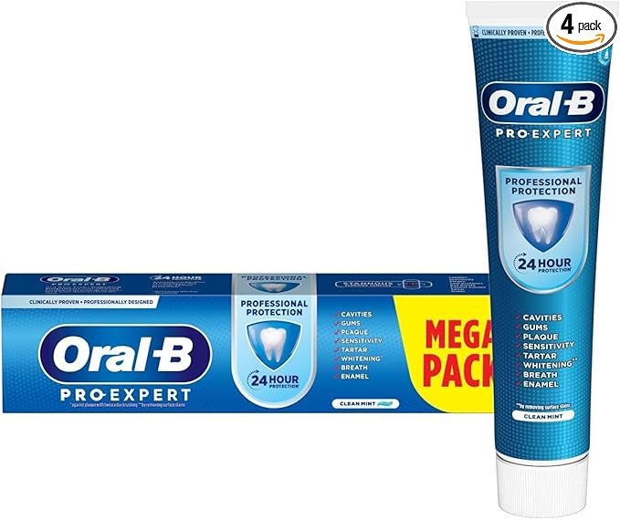 Oral-B Pro-Expert Toothpaste, Professional Protection, 500 ml (125 ml x 4), Maximum Teeth Protection & Strengthen, Shipped in Eco-Friendly Recycled Carton, Clean Mint by TBD365 GIFFTING